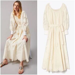 NWT TORY BURCH Scalloped Broderie Anglaise Cotton-poplin Tulle Maxi Dress $1,898